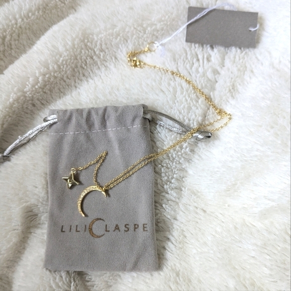 LILI CLASPE Gold Plated Moon and Star Lariat Layering Necklace NEW - Picture 1 of 8